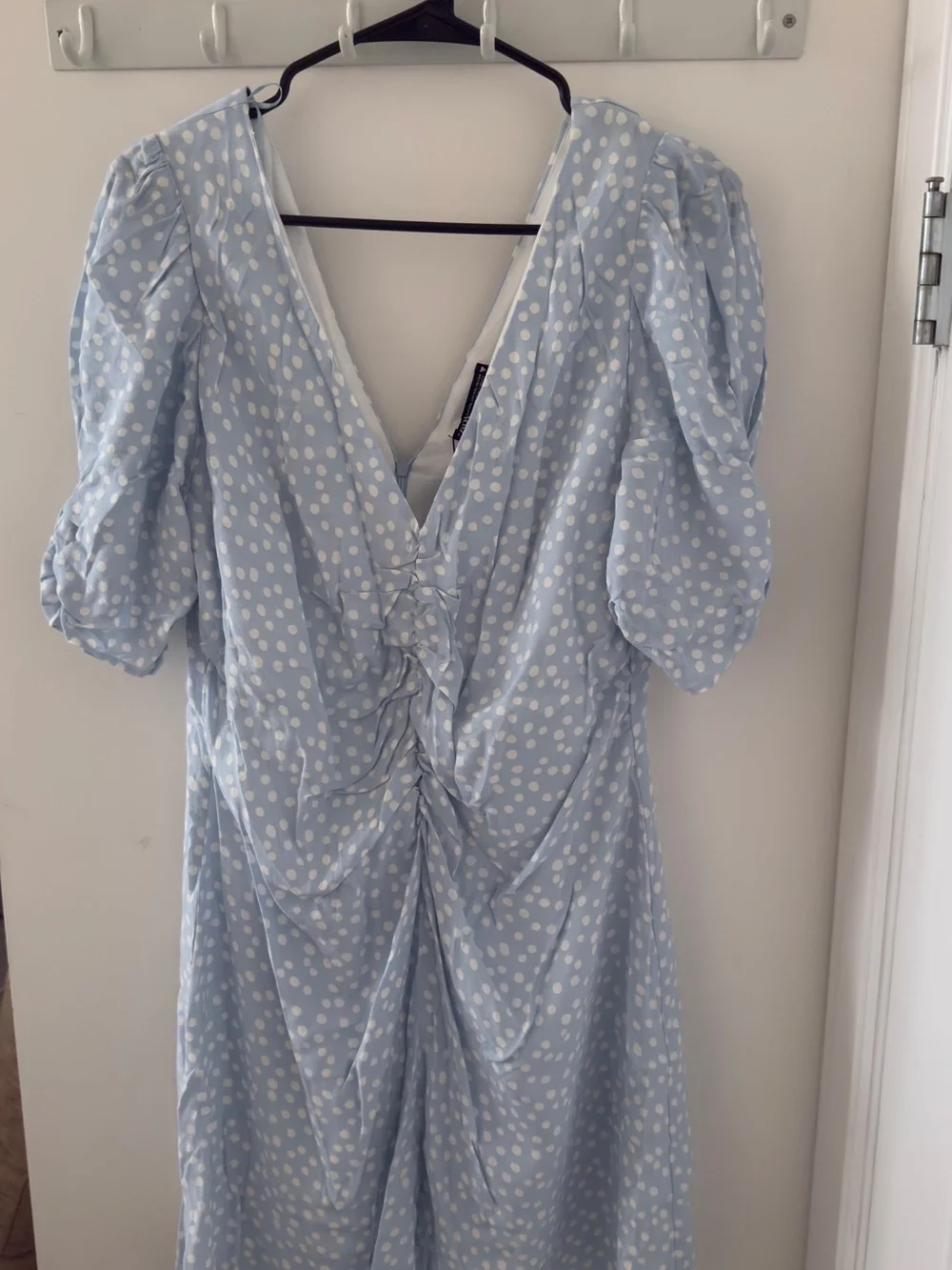 Zara Light Blue Polka Dot V-Neck Mini Dress - Picture 2 of 5